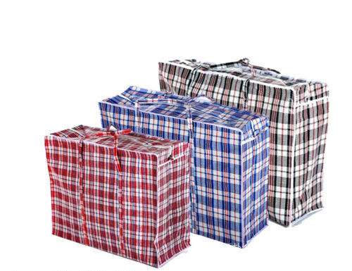 10x Medium Checkered Bags Pack - Striped Packing & Shopping Bags - 65cm x 60cm x 25cm