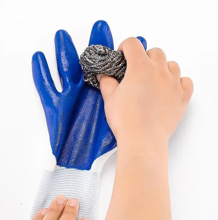 12x Disposable Nitrile Gloves - Rubber Coated Safety Work Gloves (Bulk) - White/Blue