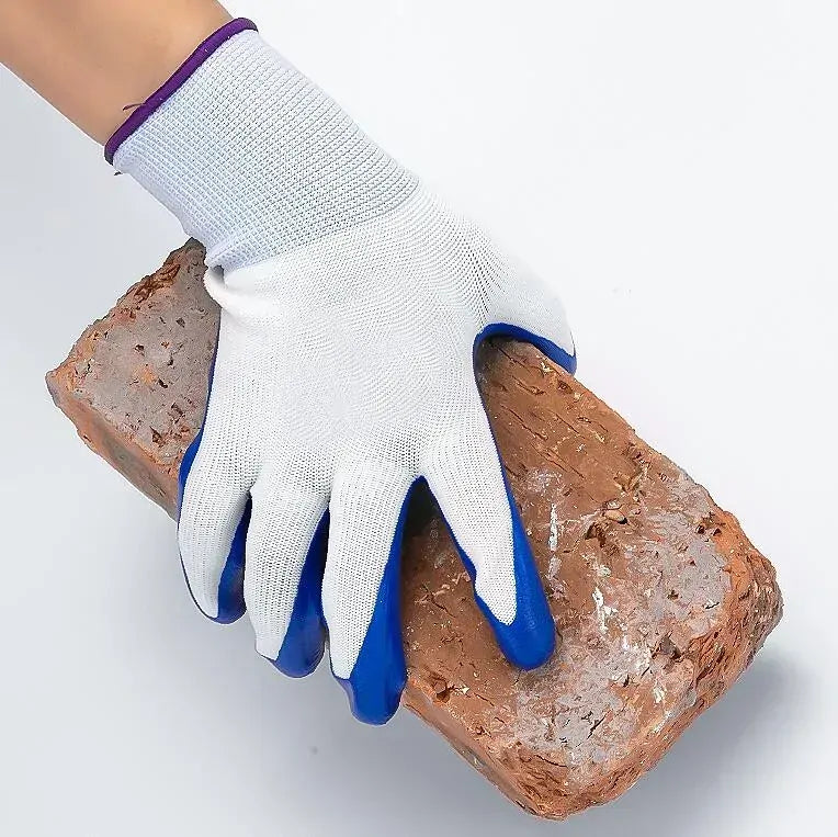 12x Disposable Nitrile Gloves - Rubber Coated Safety Work Gloves (Bulk) - White/Blue