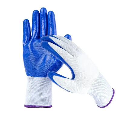 12x Disposable Nitrile Gloves - Rubber Coated Safety Work Gloves (Bulk) - White/Blue