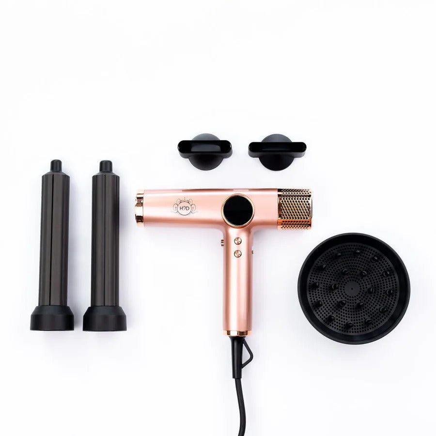 H2D 4-in-1 Xtreme Ionic Magnetic Hairdryer + Styler Styling Iron - Rose Gold