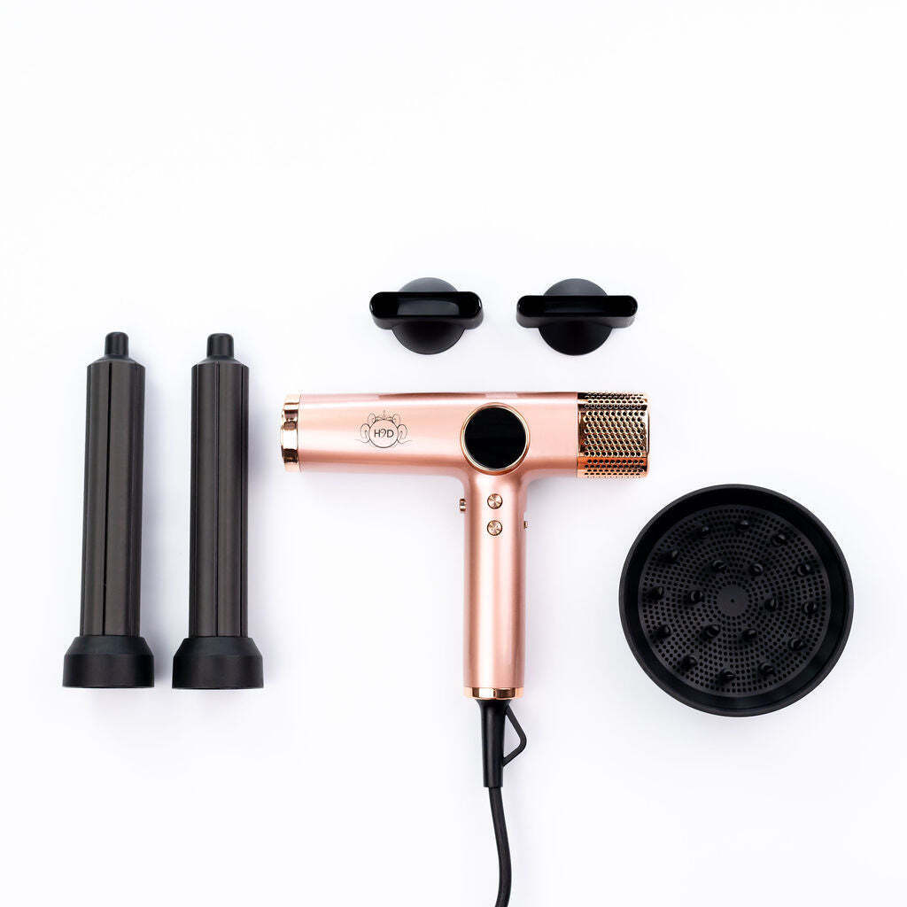 H2D 4-in-1 Xtreme Ionic Magnetic Hairdryer + Styler Styling Iron - Rose Gold