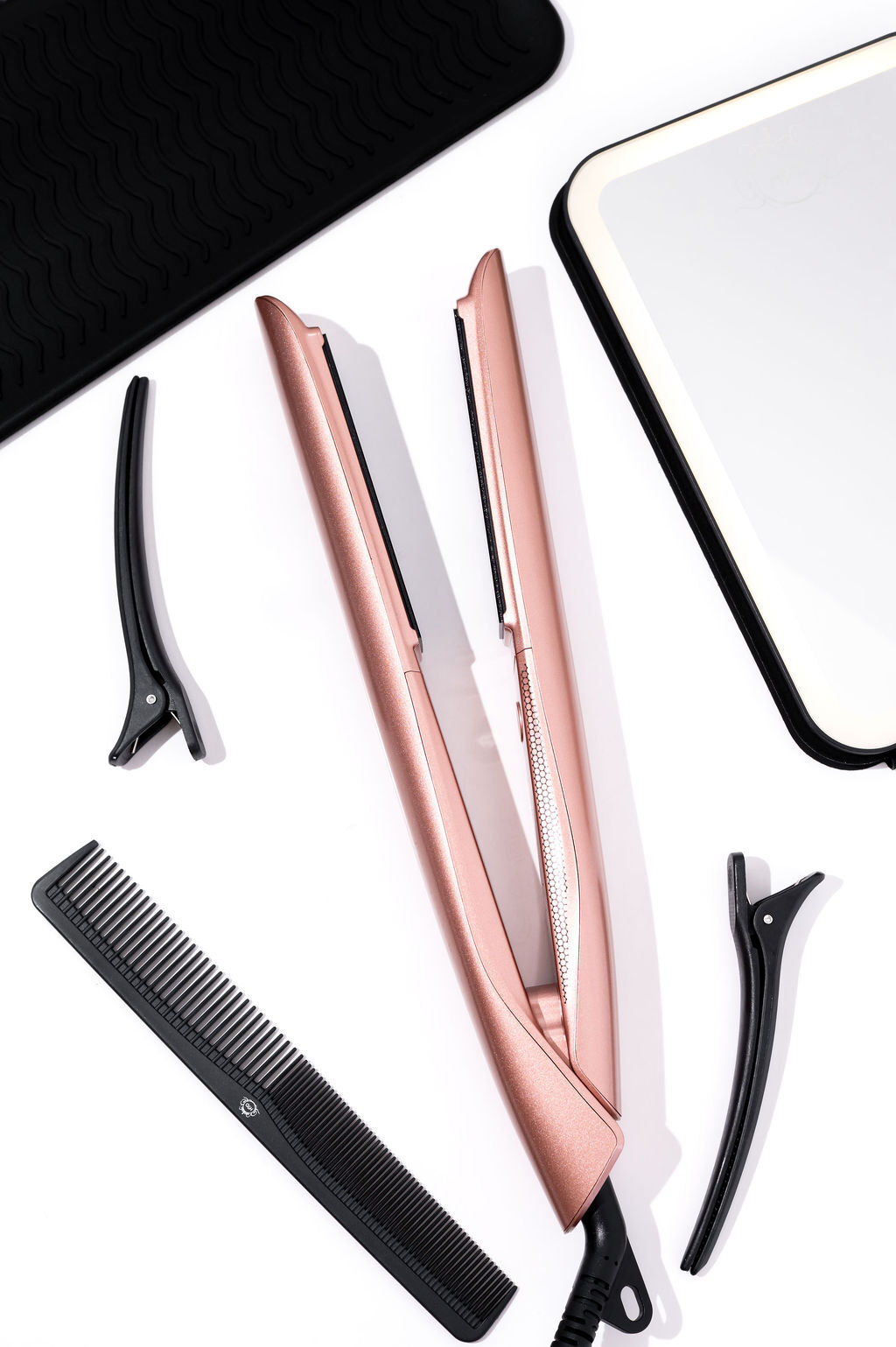 H2D Opulence Professional Ionic Hair Straightener w/ LED Mirror in Rose Gold