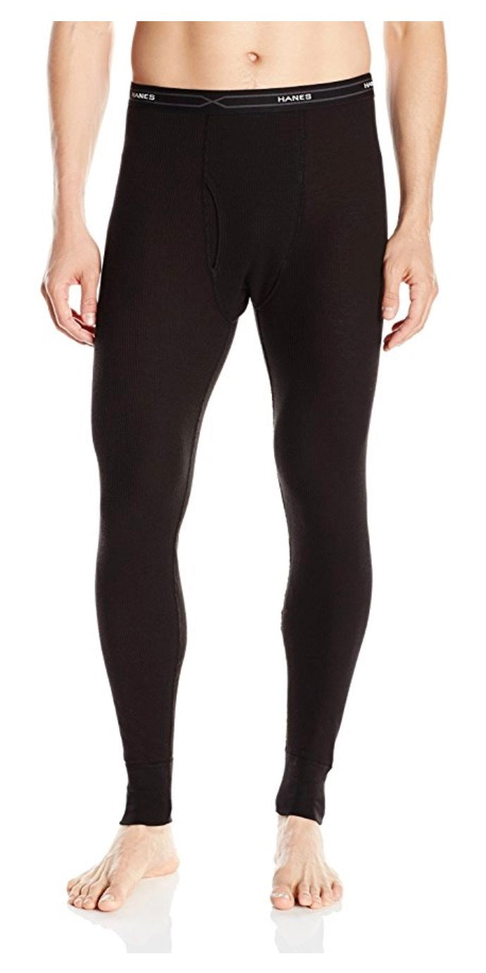 HANES Men's Thermal Cotton Long Johns Ankle Length Pants Underwear Bottoms - Grey