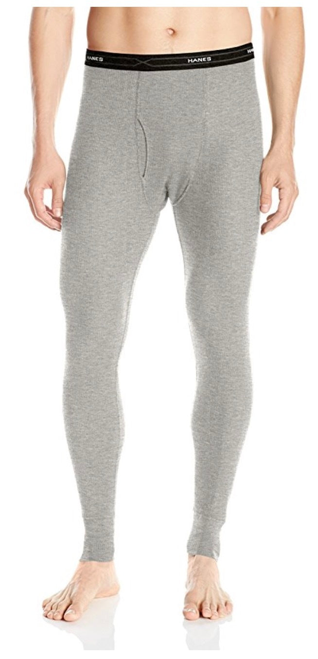 HANES Men's Thermal Cotton Long Johns Ankle Length Pants Underwear Bottoms - Grey