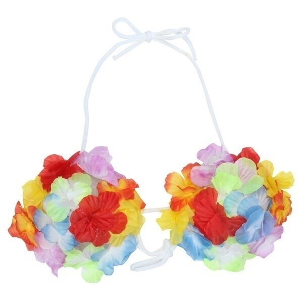 3pcs Hawaiian Costume Hula Skirt 40cm + Flower Lei + Bikini Top Fancy Dress Luau Party Set