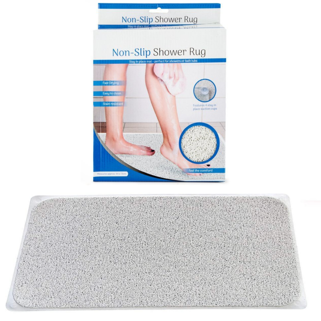 Anti Slip Loofah Shower Rug - Non Slip Carpet Bath Mat - Grey