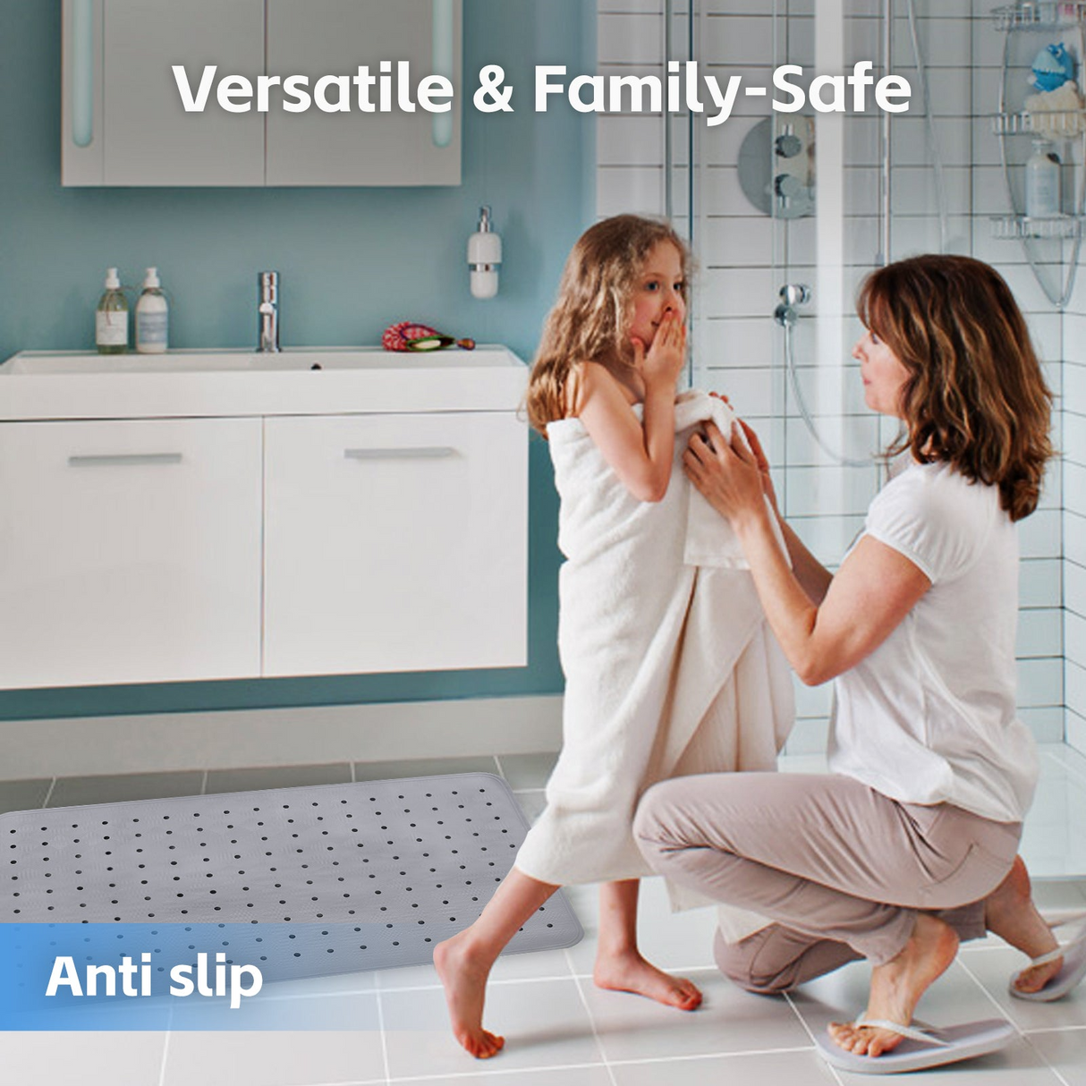 2x 70×40 cm Anti‑Slip Grip Shower Rug Bath Mat w/ 100+ Suction Cups