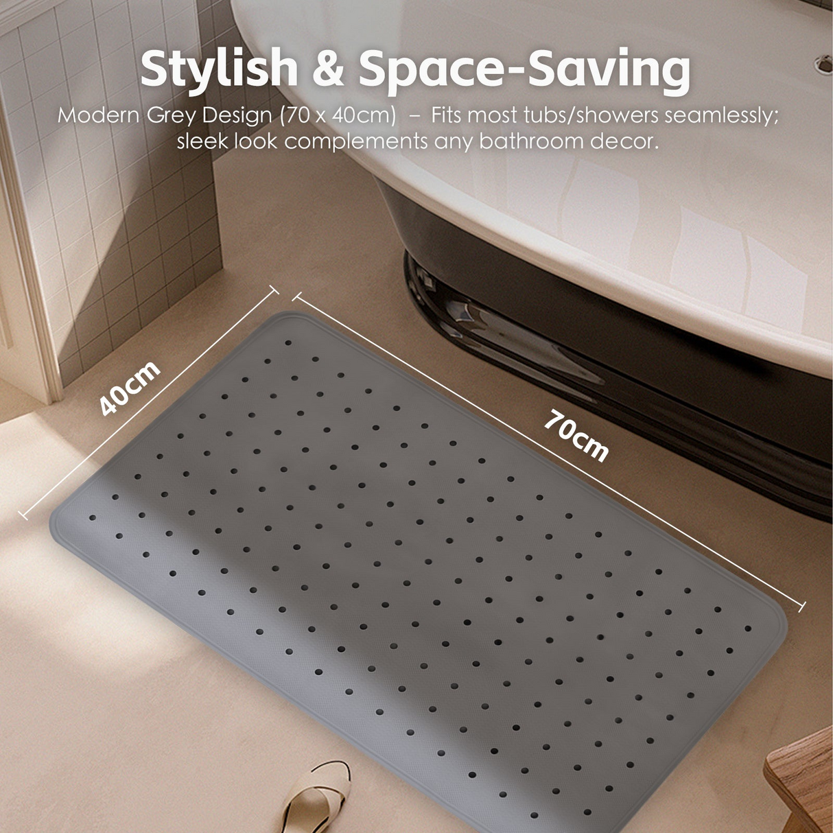 2x 70×40 cm Anti‑Slip Grip Shower Rug Bath Mat w/ 100+ Suction Cups