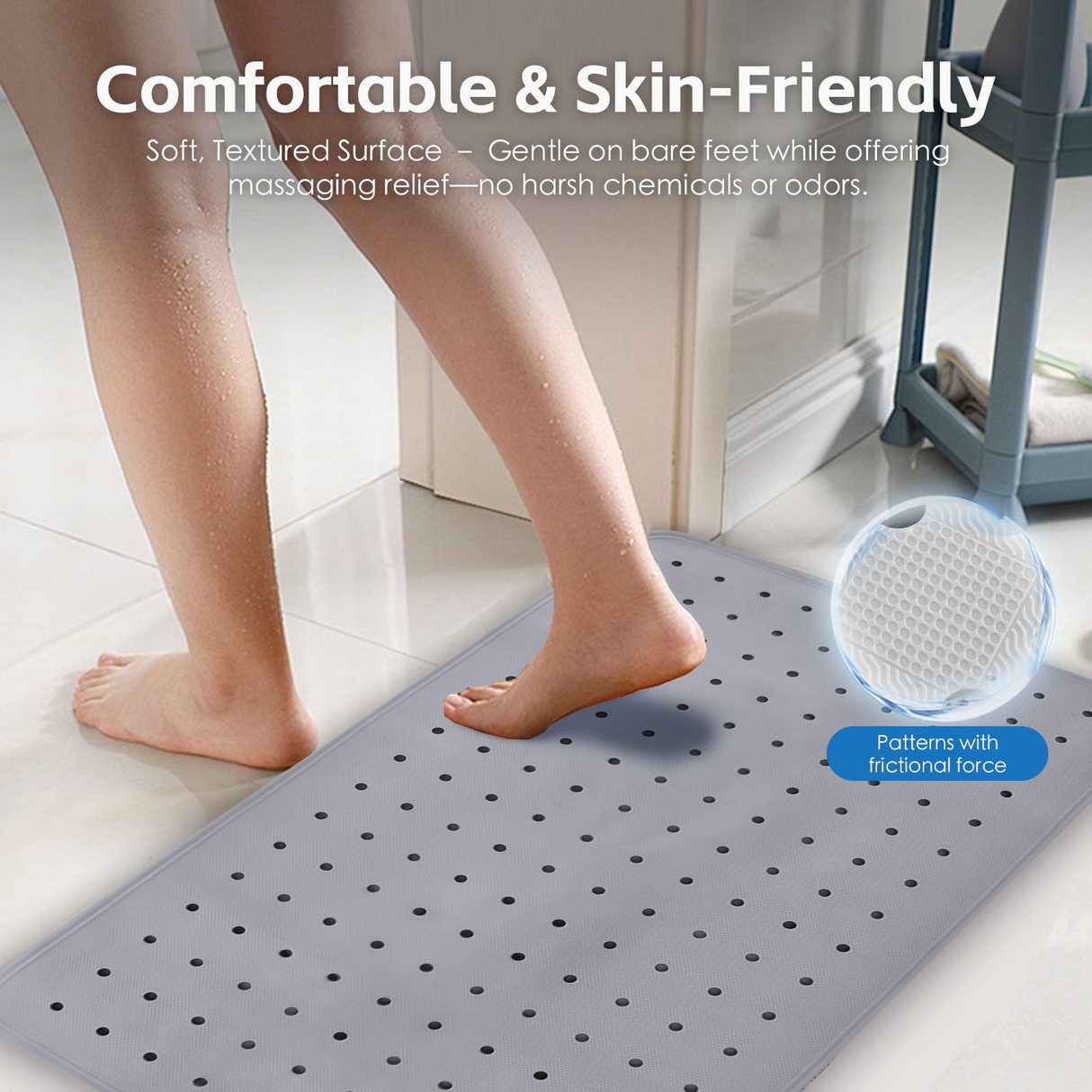 70×40 cm Anti‑Slip Grip Shower Rug Bath Mat w/ 100+ Suction Cups