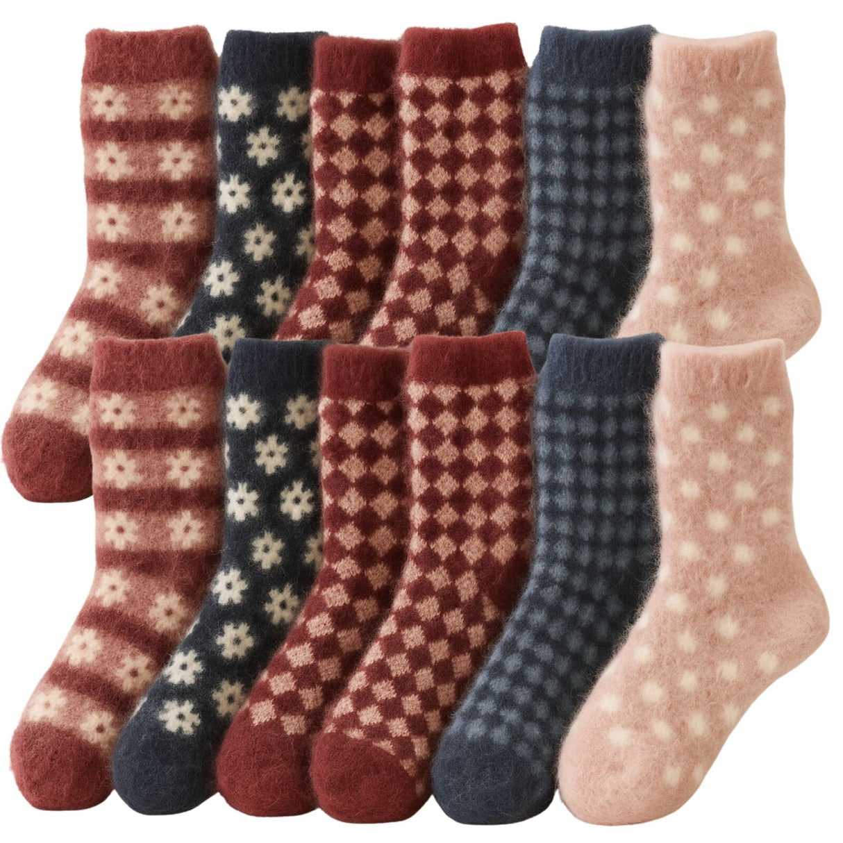 12x Womens Angora Wool Blend Socks - Soft & Warm (EU37-EU41)