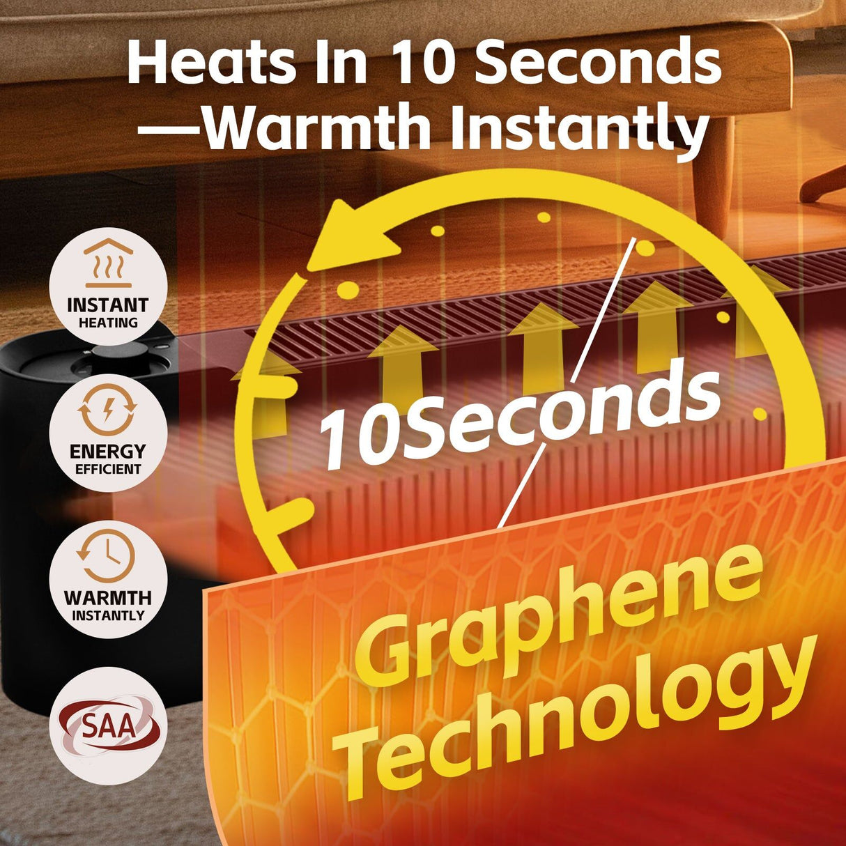 2200W Graphene Floor Electric Heater Space Home Office Heat Fast