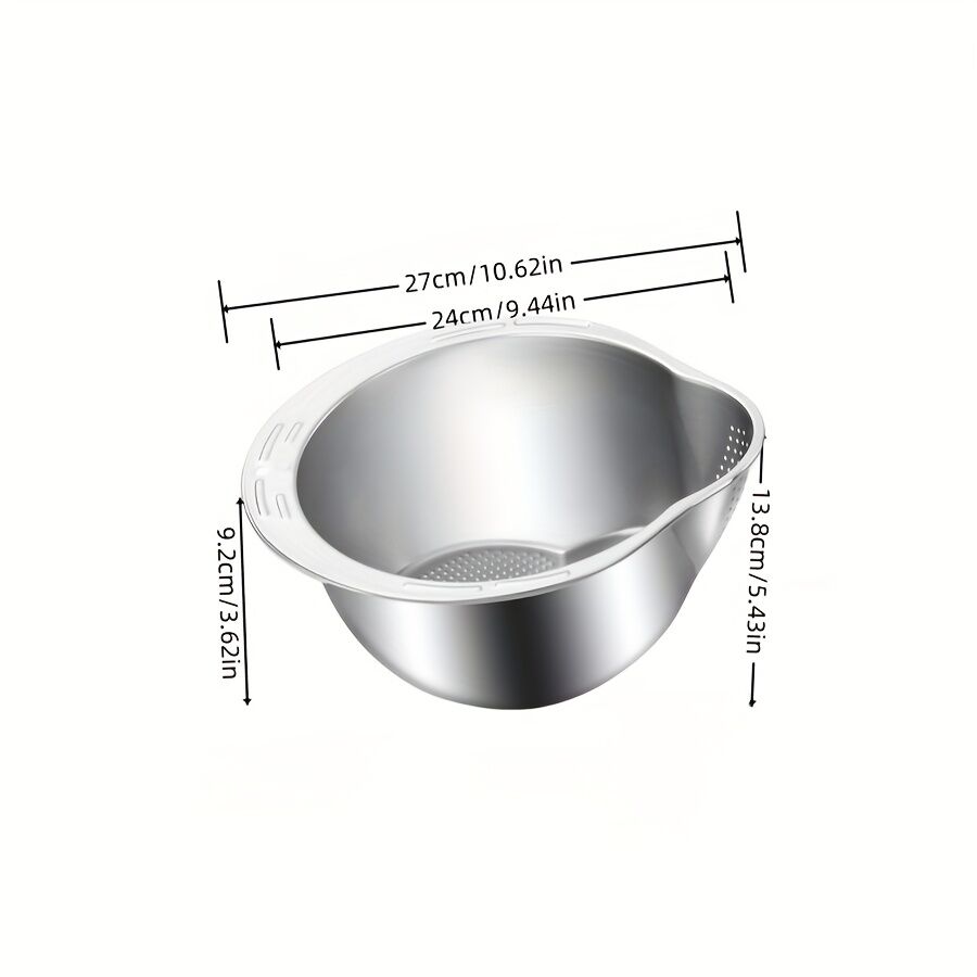 Stainless Steel Rice & Vegetable Washing Basket Drain Strainer Bowl for Kitchen in Silver