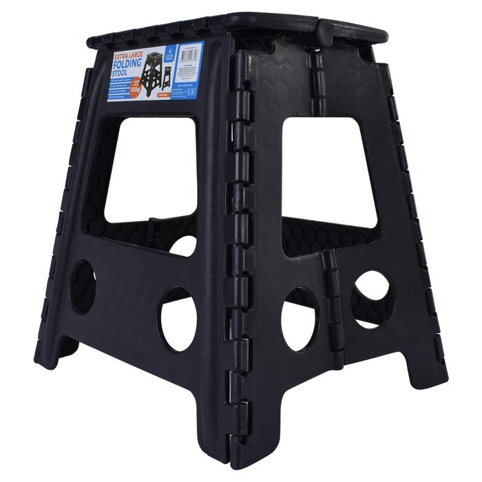 125kg 39cm Folding Step Stool - Black (Portable Plastic Foldable Indoor/Outdoor Chair)