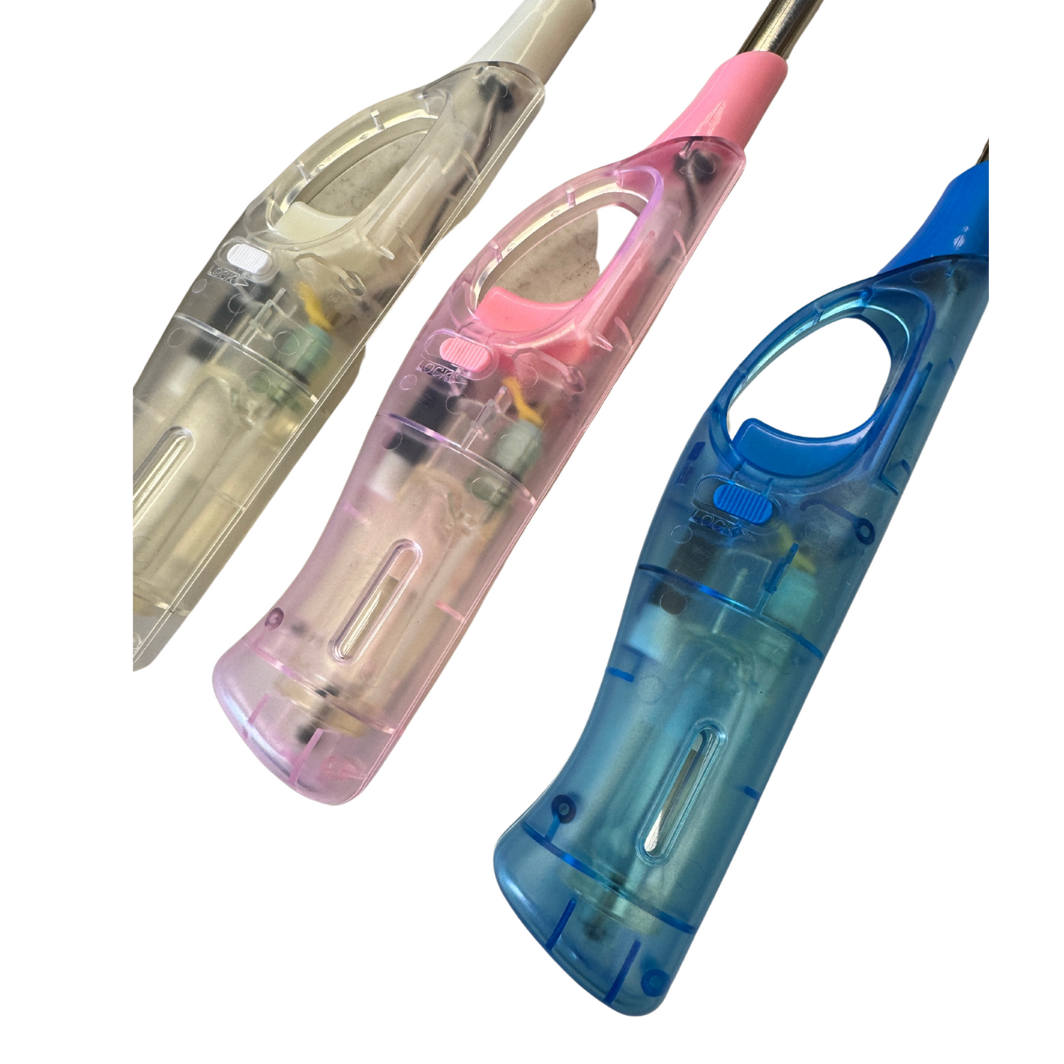 12x Long Gas Lighter for BBQ Kitchen Cigarette w/ Safety Lock - Assorted Colours