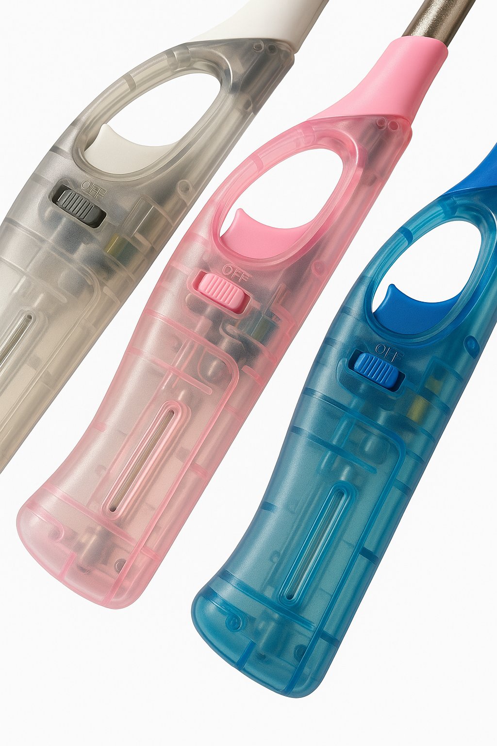 1x Clear Long Gas Lighter for Kitchen w/ Safety Lock - Assorted Colours