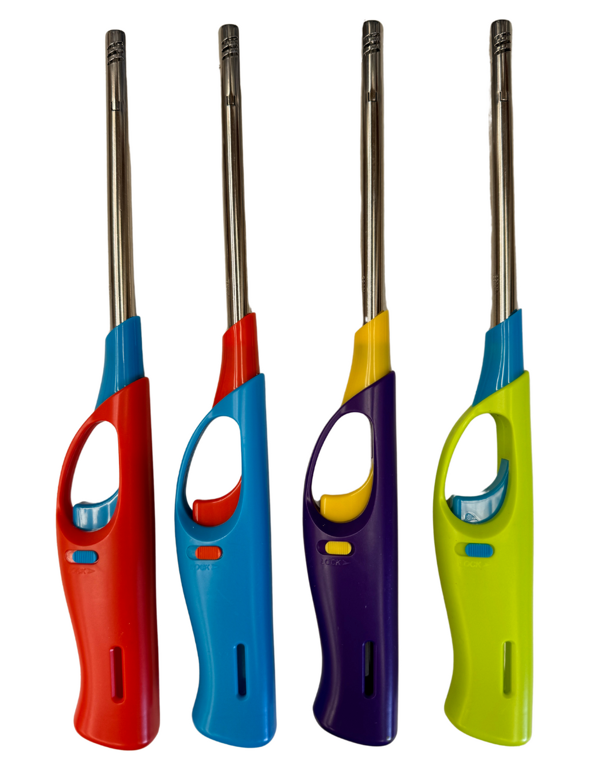 12x Long Gas Lighter for Kitchen w/ Safety Lock - Various Solid Colours