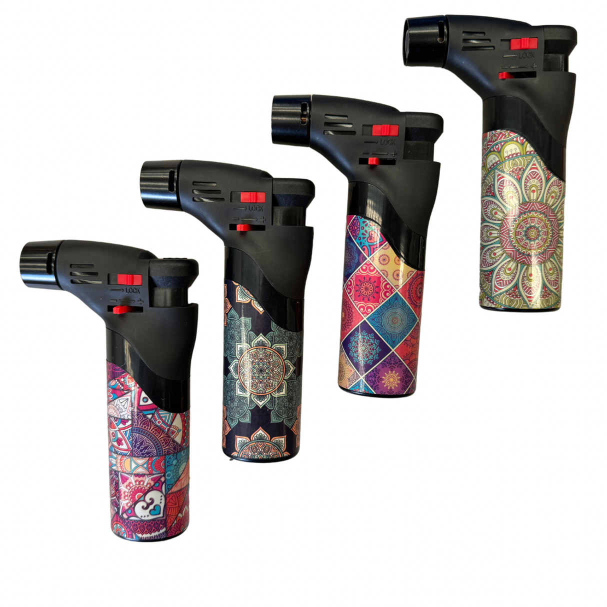 12x Jet Torch Gas Lighter w/ Refillable Butane and Safety Lock - Assorted Colours