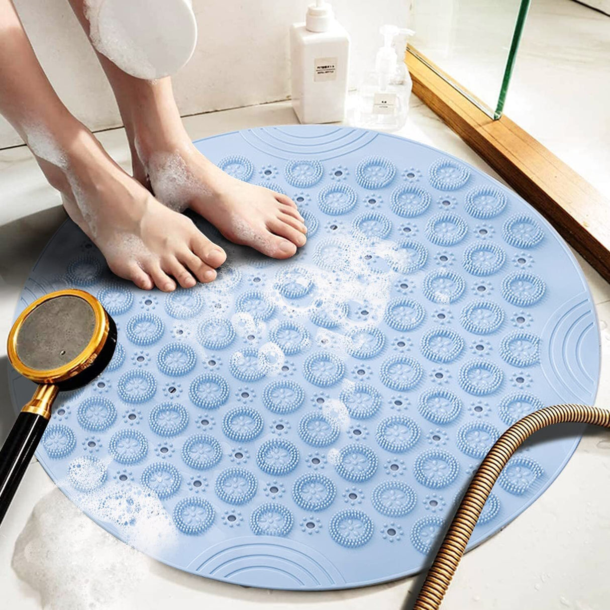 Round Non-Slip PVC Shower Mat - Quick Drain
