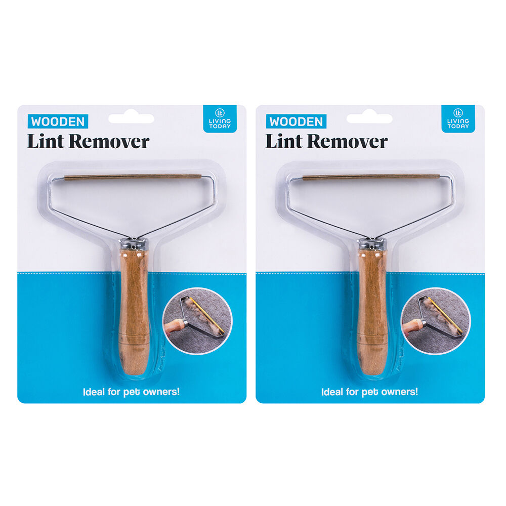 2x Wooden Lint Remover 13x16.5cm Clothes Brush - Natural