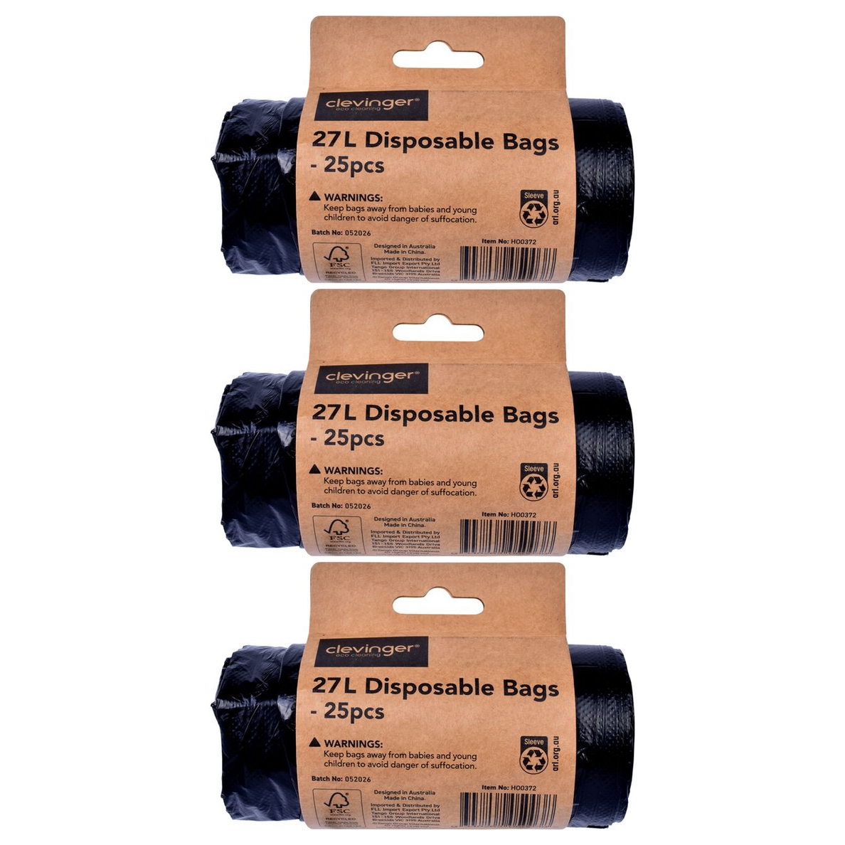 75x Clevinger 27L Disposable Rubbish Bags Pack - Kitchen Bin Liners/Garbage Bags