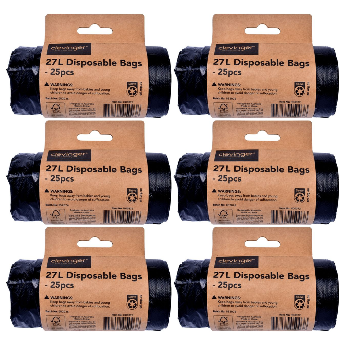 150x Clevinger 27L Disposable Rubbish Bags Bulk Pack - Kitchen Bin Liners/Garbage Bags