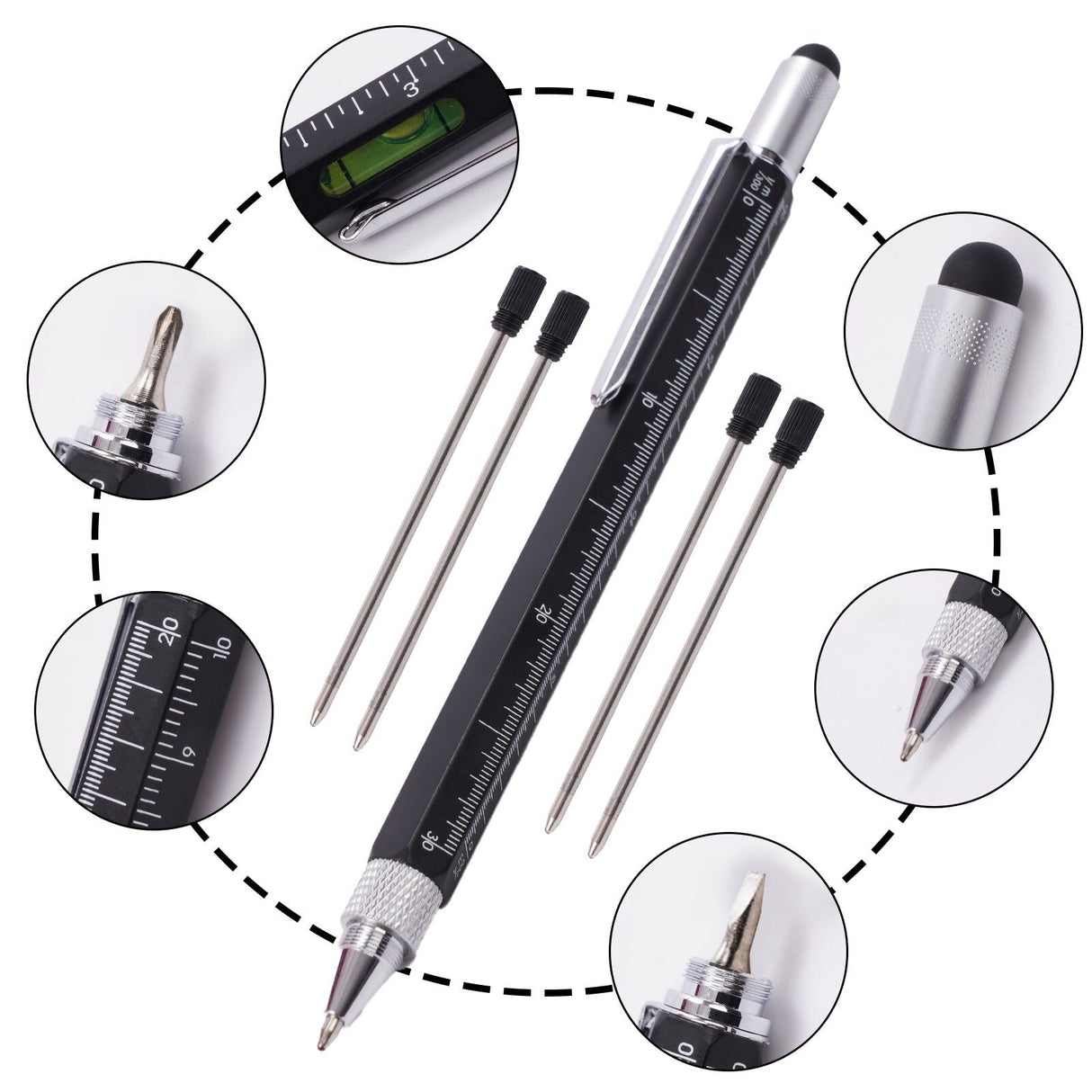 6-in-1 Multifunction Trade Pen with Stylus, Screwdrivers, Ruler & Bubble Level