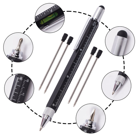 6-in-1 Multifunction Trade Pen with Stylus, Screwdrivers, Ruler & Bubble Level
