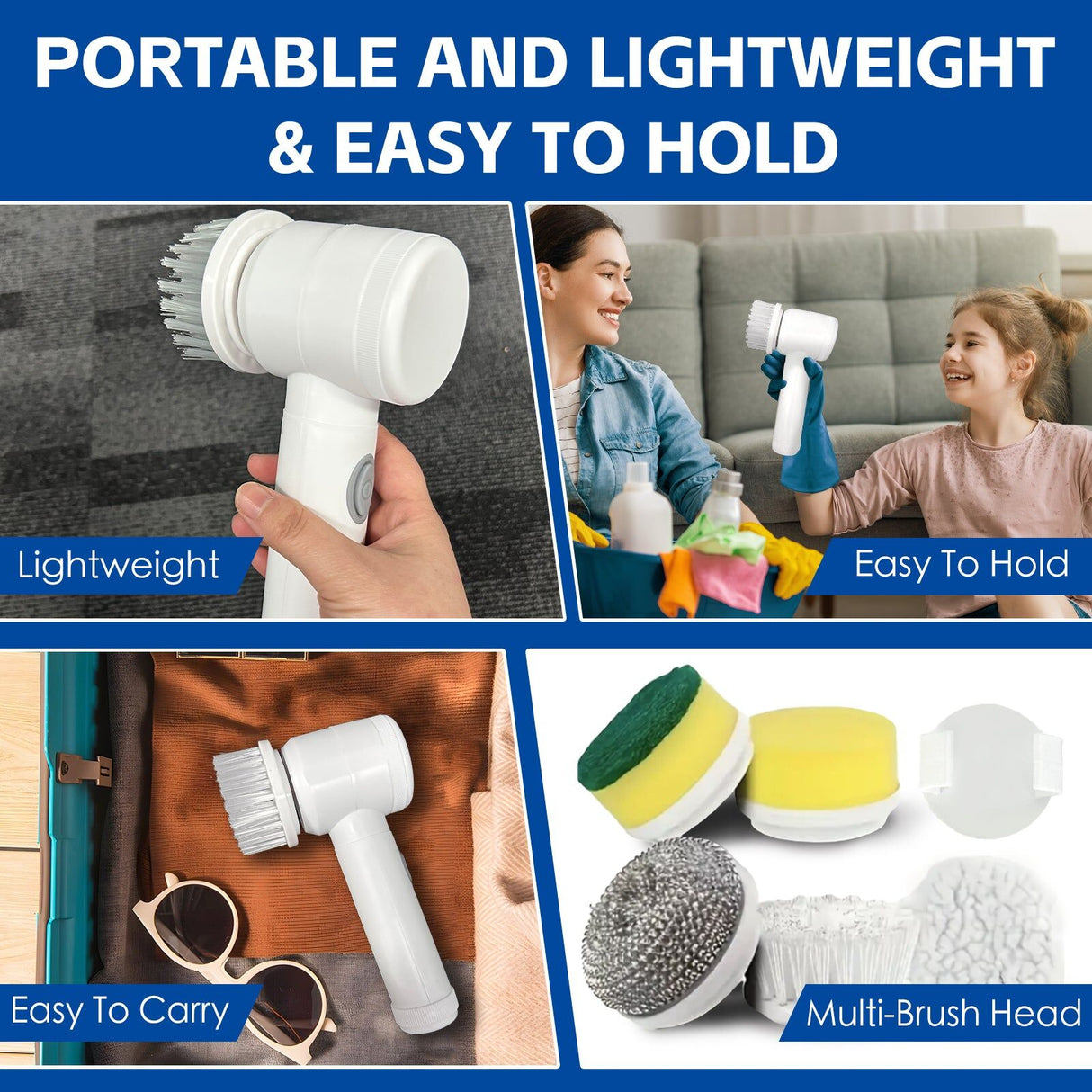 5-IN-1 Electric Handheld Rechargeable Cleaning Brush Kitchen Bathroom Scrubber