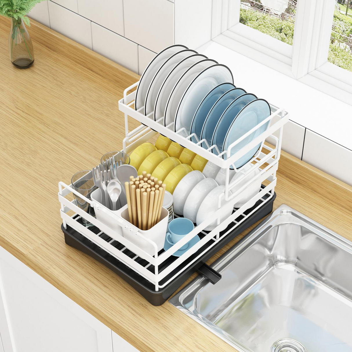 Viviendo 2 Tier Kitchen Counter Dish Rack - White