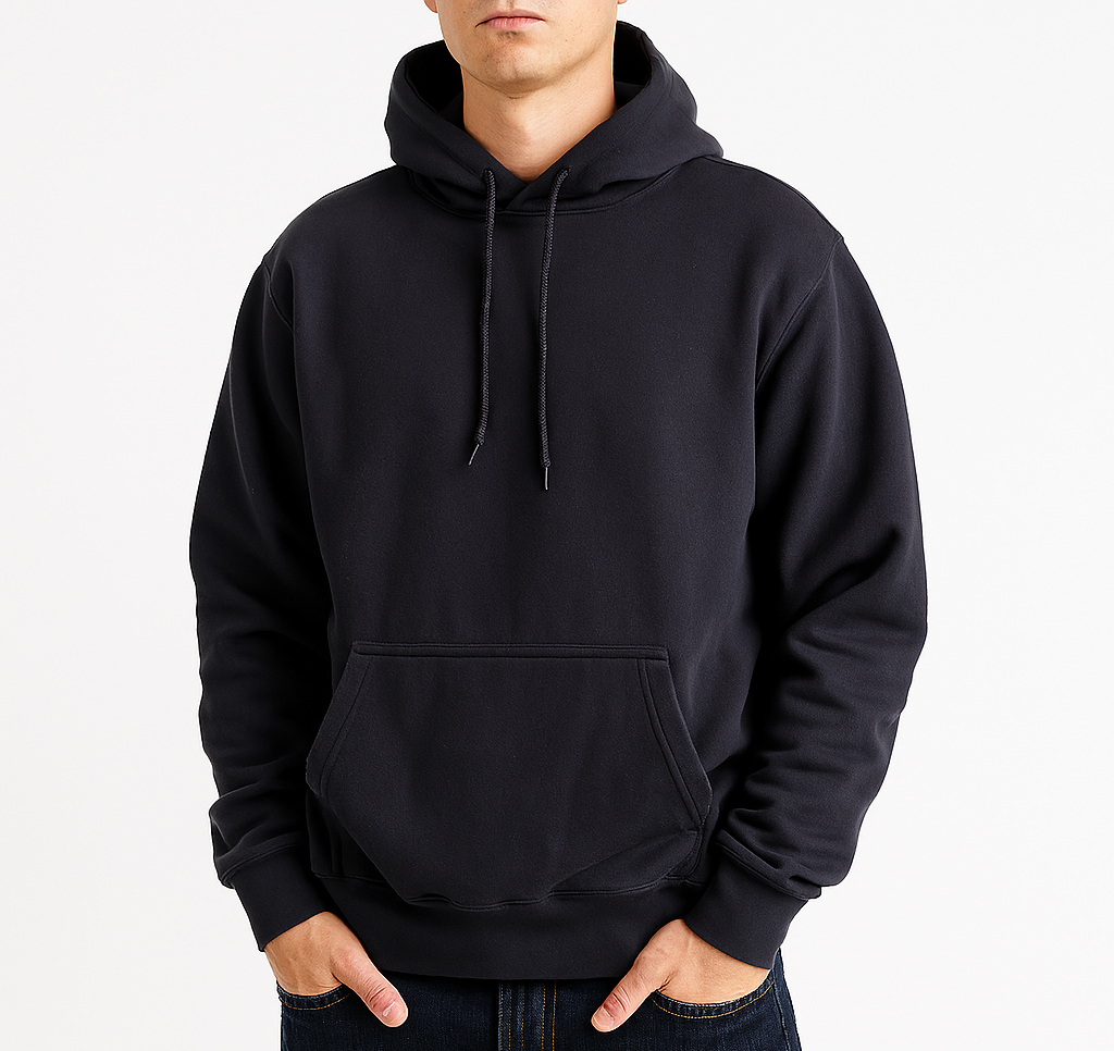 100% Cotton Mens Hoodie Fleece Lined Jumper Pullover Sweatshirt in Black