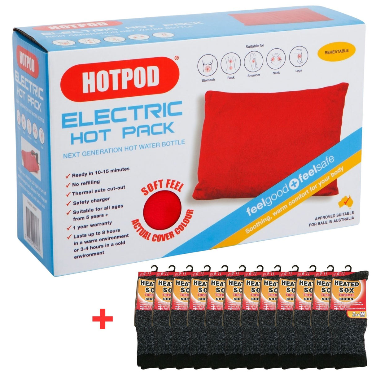 Hotpod Electric Hot Pack w/ 12 Pairs Thermal Socks Relief - Winter Gift
