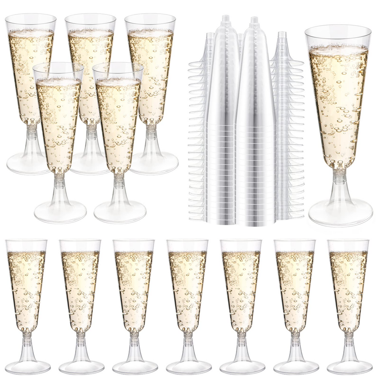 144x 150ml Plastic Champagne Flutes - Clear Wine Glasses (Bulk)