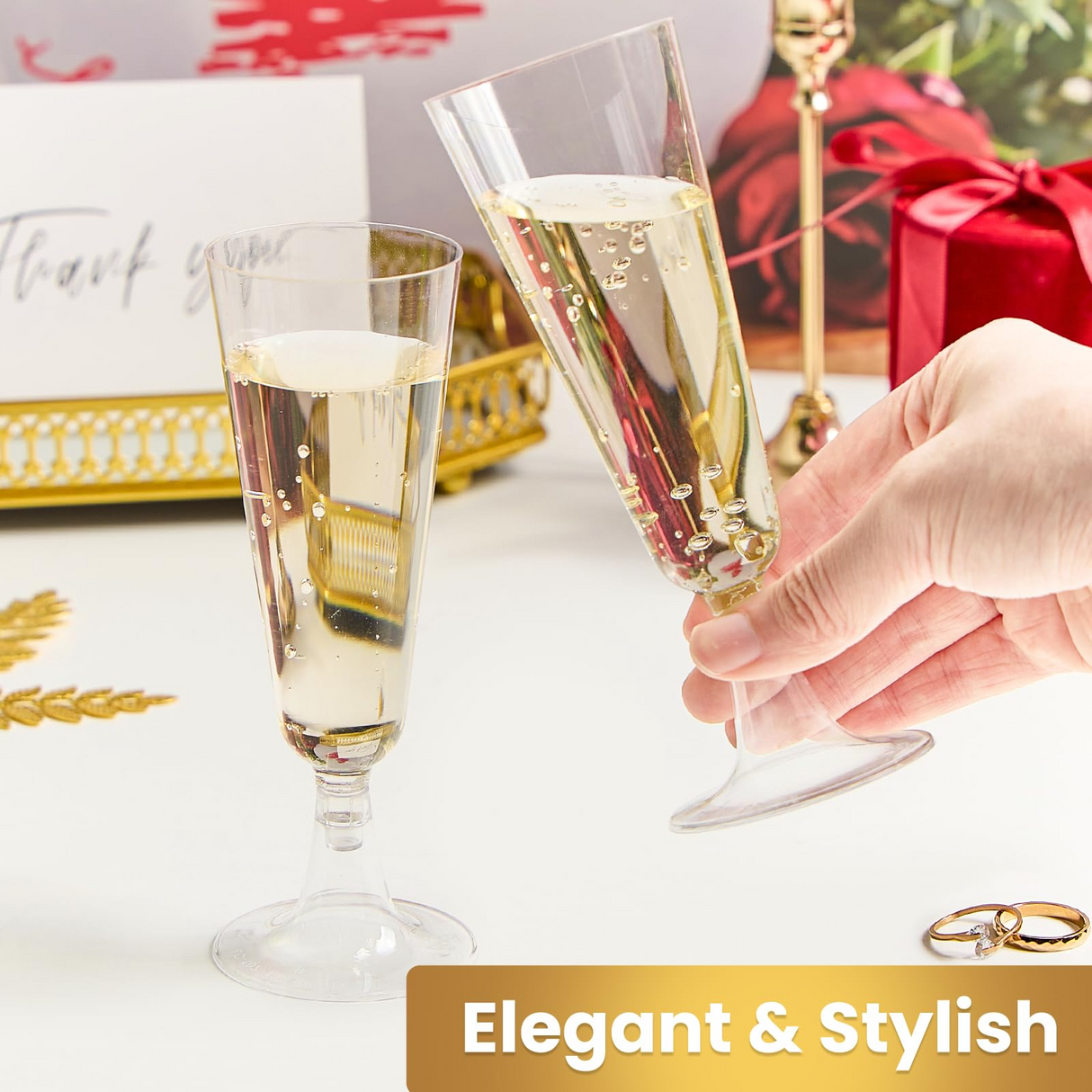 144x 210ml Plastic Champagne Flutes - Clear Wine Glasses (Bulk)