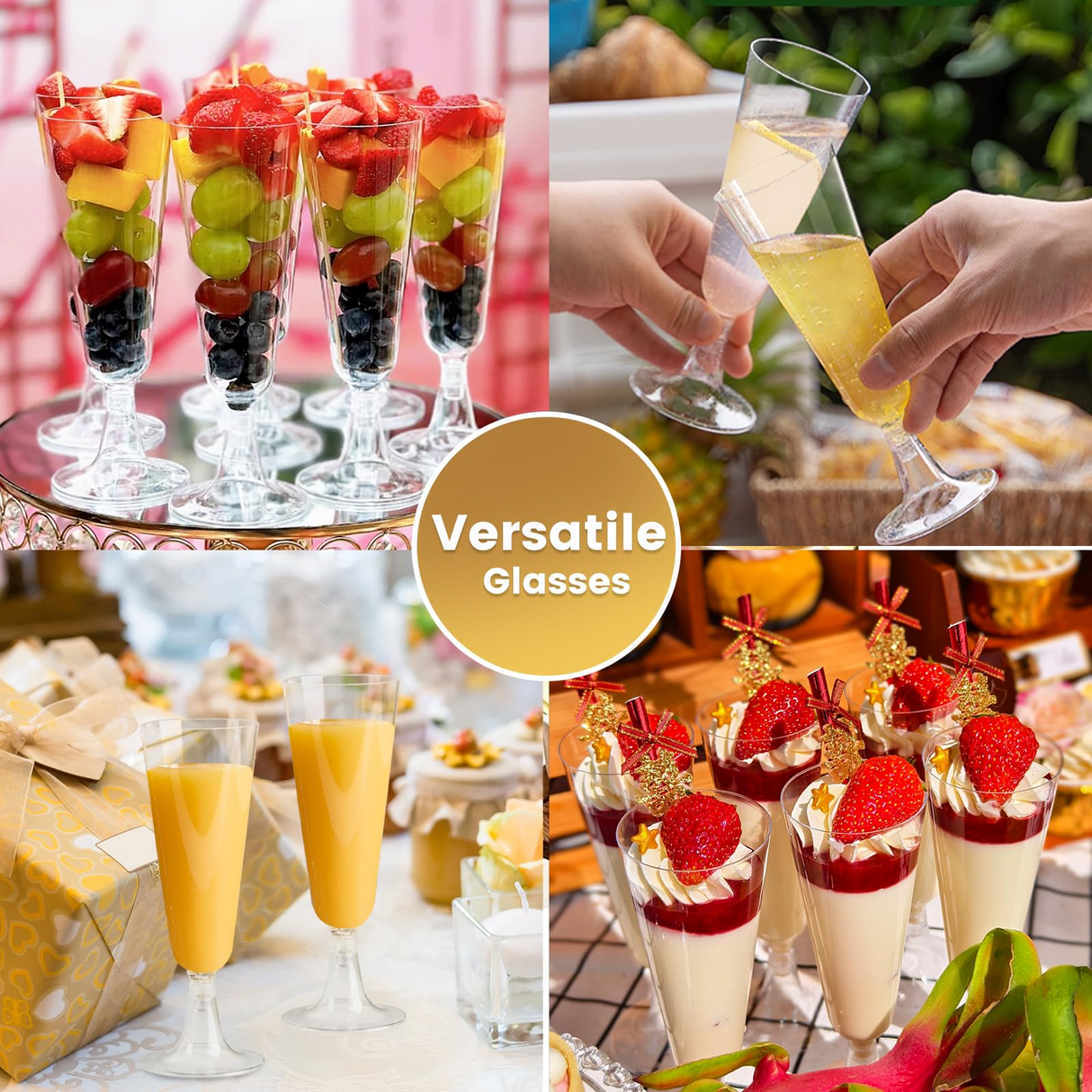 144x 210ml Plastic Champagne Flutes - Clear Wine Glasses (Bulk)