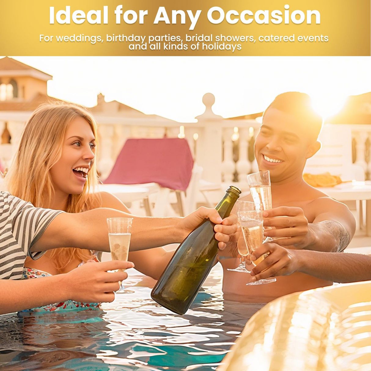 144x 210ml Plastic Champagne Flutes - Clear Wine Glasses (Bulk)