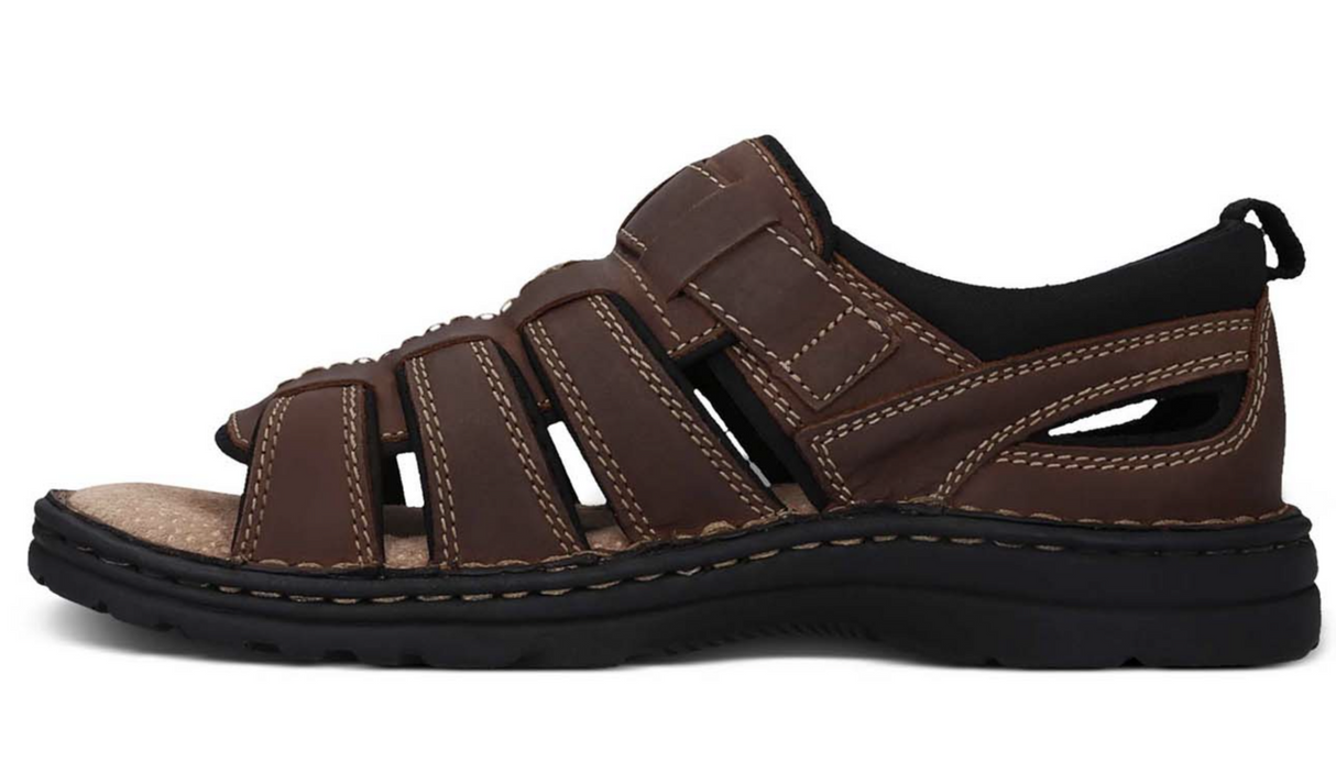 Hush Puppies Spartan Mens Leather Wide Fit Sandals - Brown (Slip On Comfort Shoes)