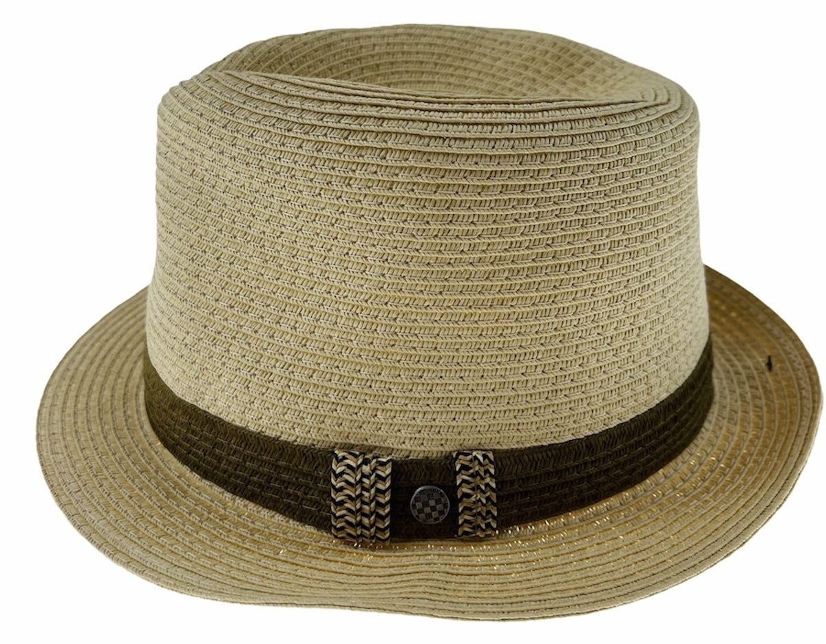 Dents Mens Straw Hat Toyo Trilby Fedora Summer Sun Stingy Brim - Natural/Brown