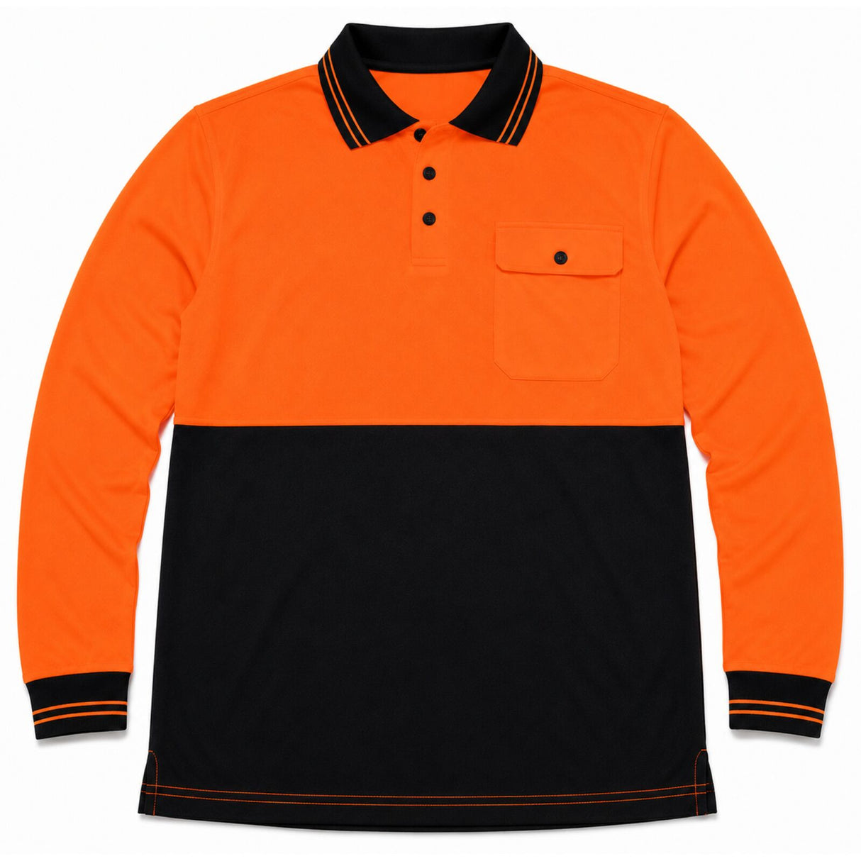 Huski Mens Hi Vis Long Sleeve Polo Shirt - Orange (Quick Dry Micromesh PPE Safety Workwear)