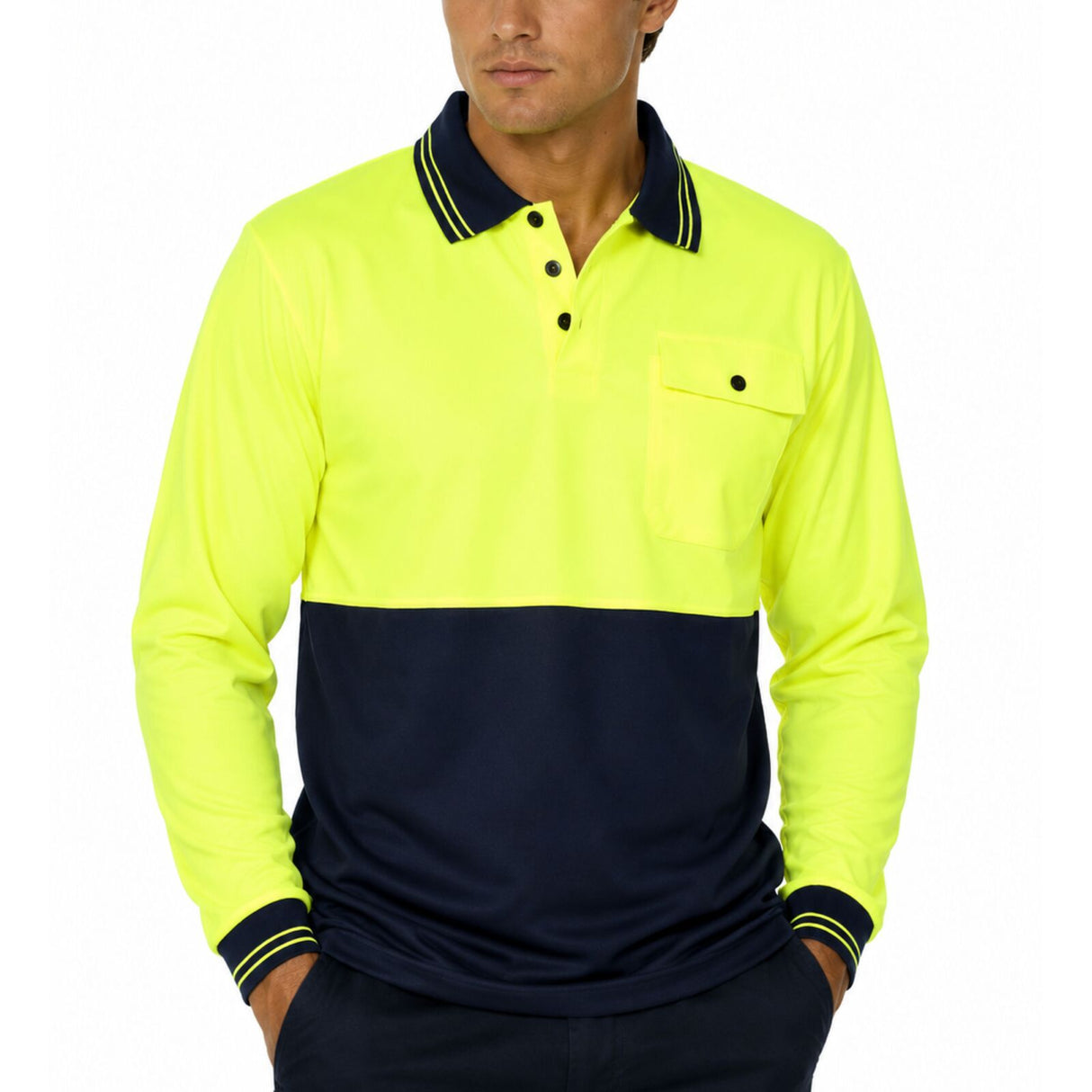 HUSKI Hi Vis Polo Shirt Long Sleeve Safety High Visibility Workwear Driver PPE - Yellow - 3XL
