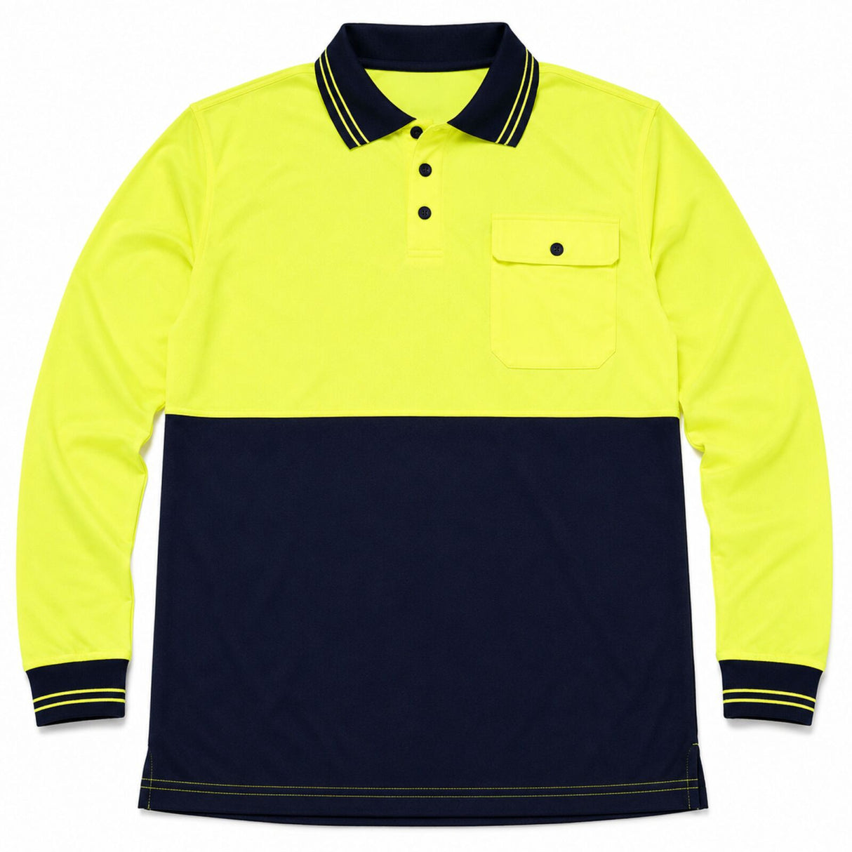 Hi Vis Long Sleeve Polo Shirt Quick Dry Micromesh Safety Workwear PPE - Yellow