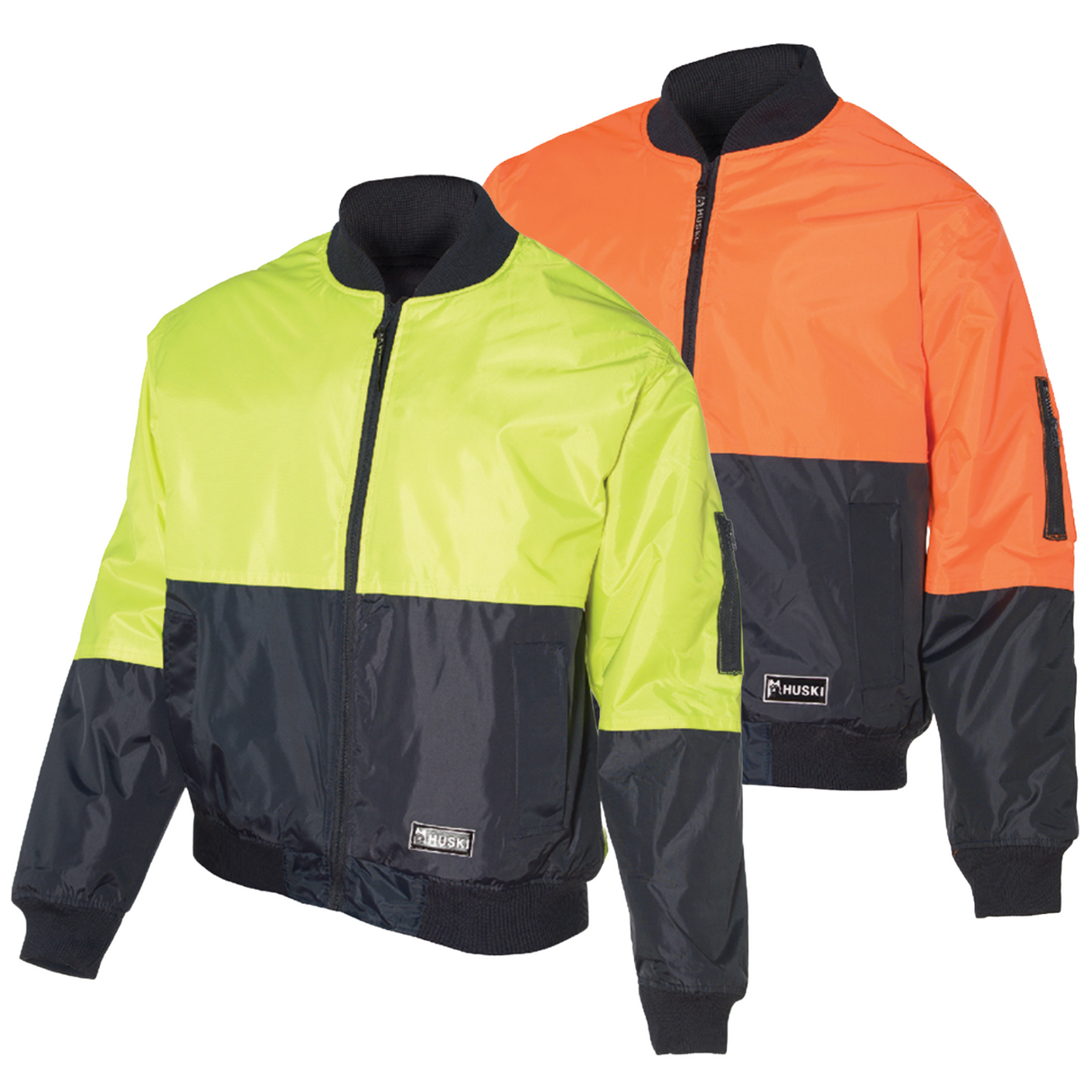 HUSKI 3M Flyer Fully Waterproof Bomber Jacket Hi Vis Work Quilted Lining - Orange