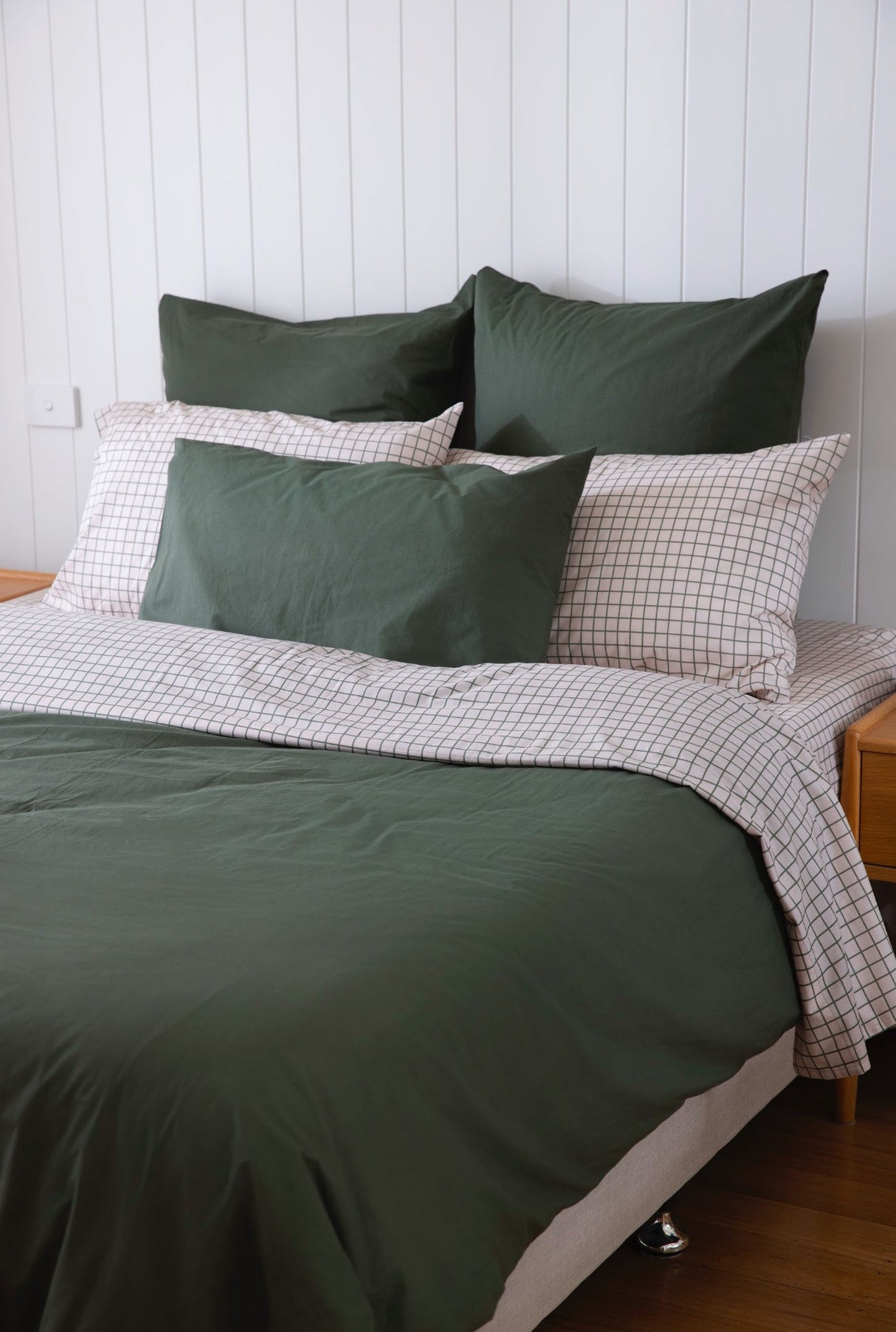 100% Cloud Cotton Duvet Quilt Cover Set w/ 2 Pillow Cases in Fern