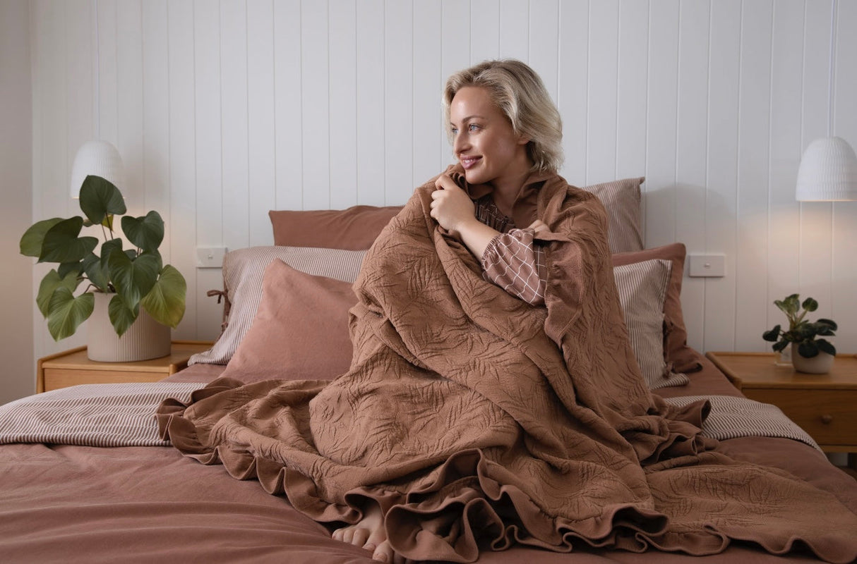 100% Cotton Jacquard Ruffle Waffle Bedspread - Terracotta