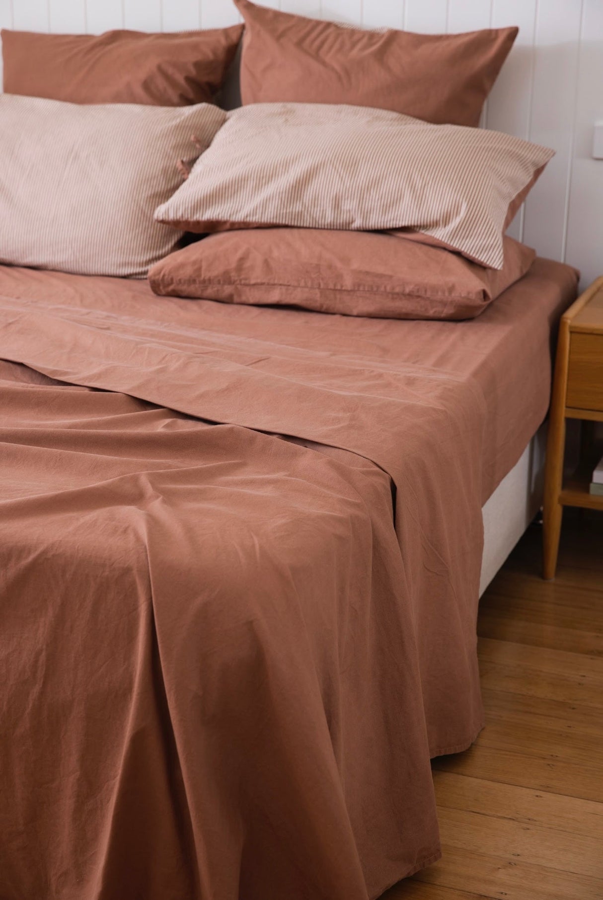 100% Cotton Percale Sheet Set - Fitted & Flat Sheets + Pillowcases - Terra