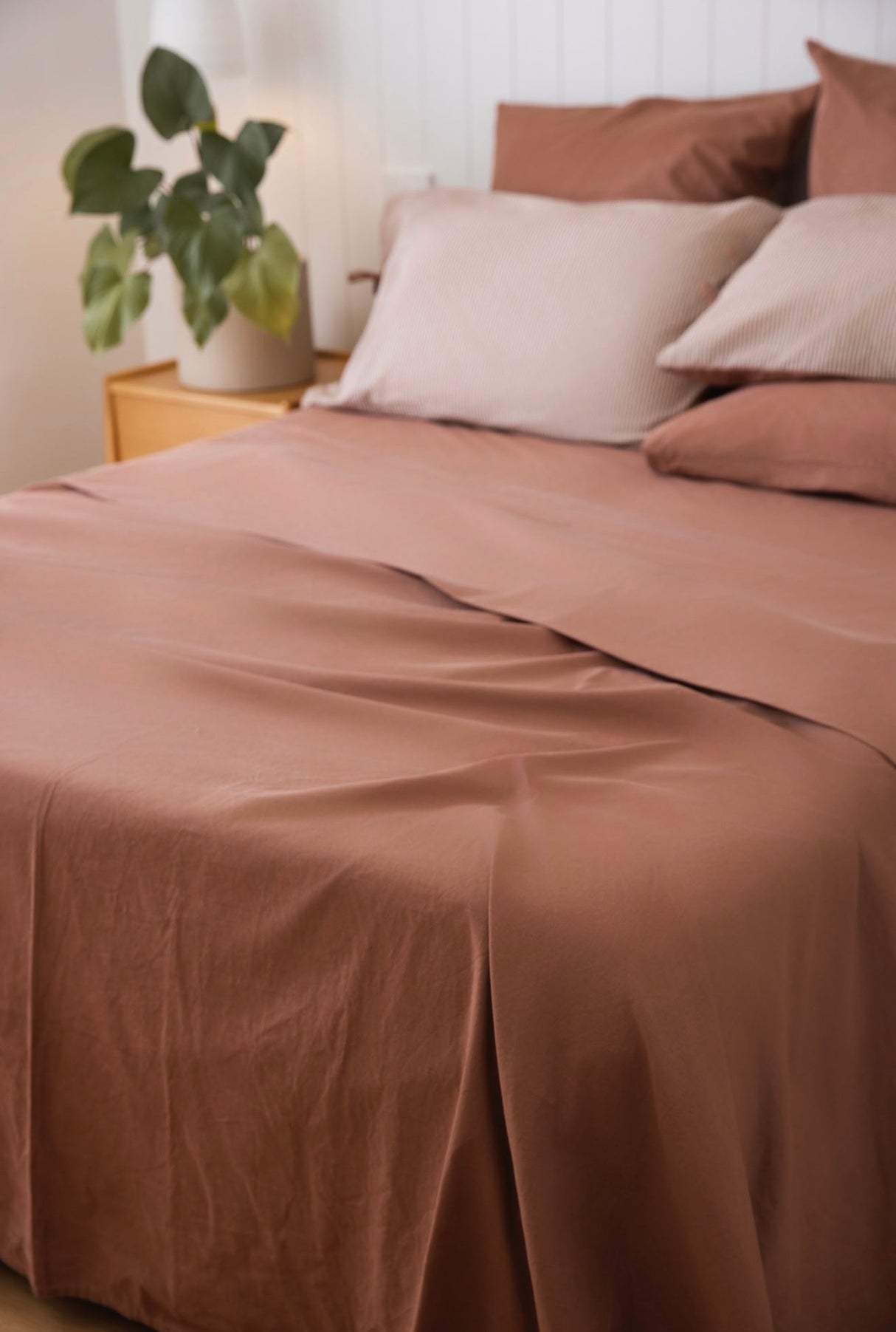100% Cotton Percale Sheet Set - Fitted & Flat Sheets + Pillowcases - Terra