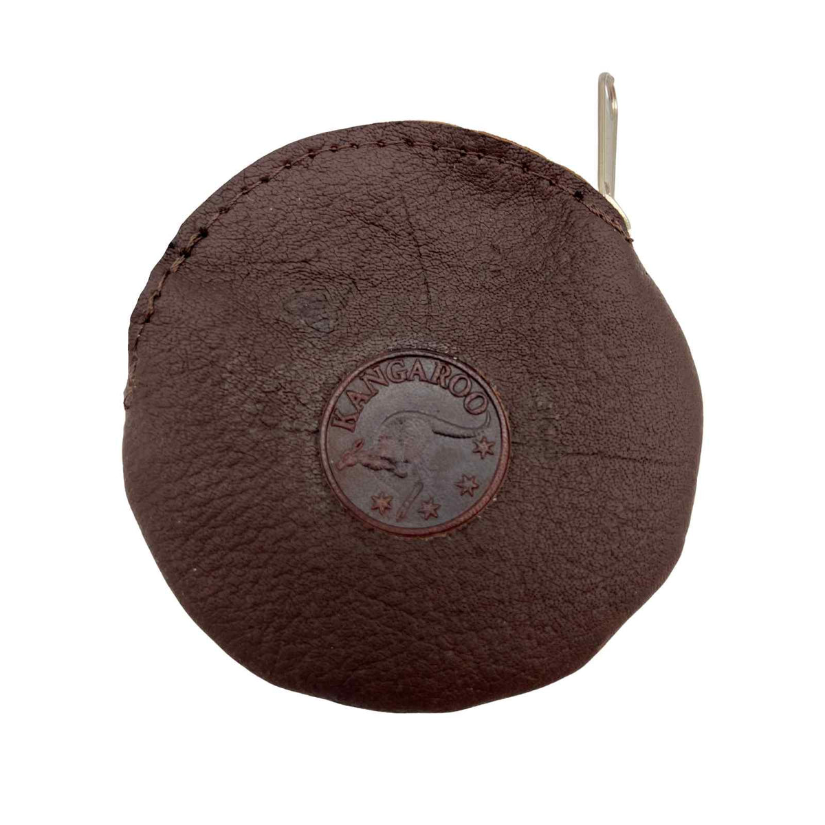 Jacaru 5535 Round Kangaroo Leather Coin Purse - Brown (Zip Pouch Made in Australia)