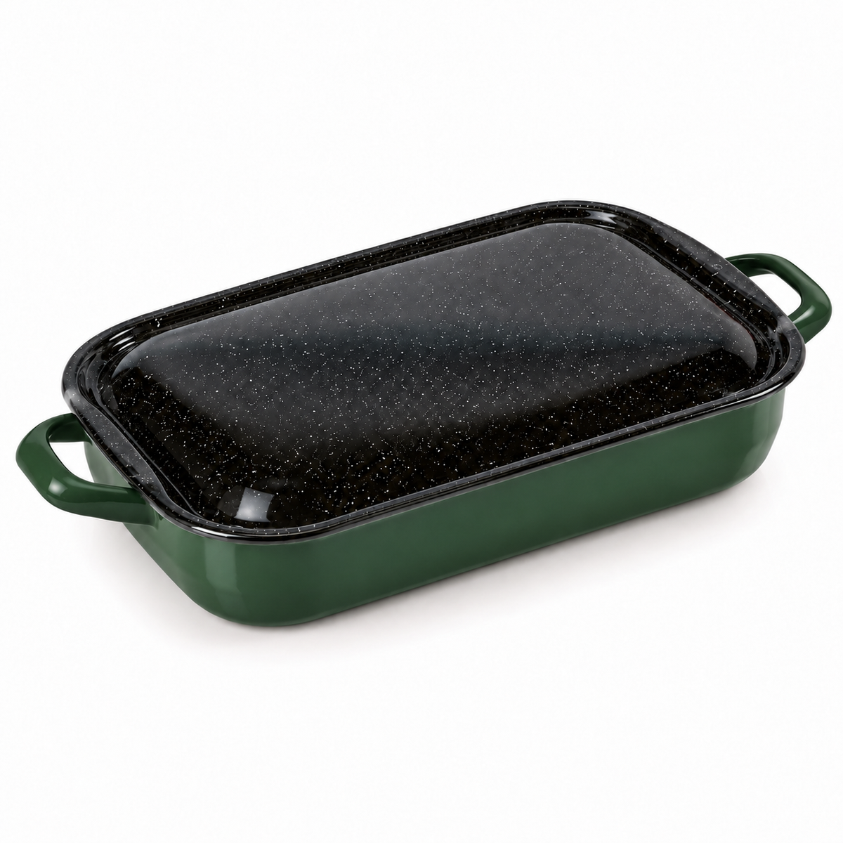 4.8L/36cm Enamelware Induction Baking Dish w/ Handles & Lid - Green (Handmade in Romania)