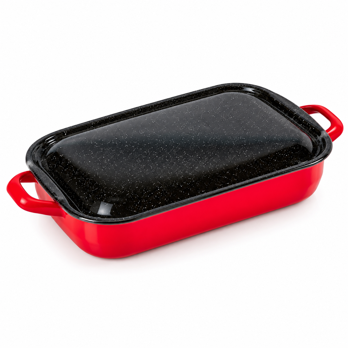 4.8L Enamelware Induction 36cm Baking Dish w/ Handles & Lid - Red (Made in Romania) - Handmade