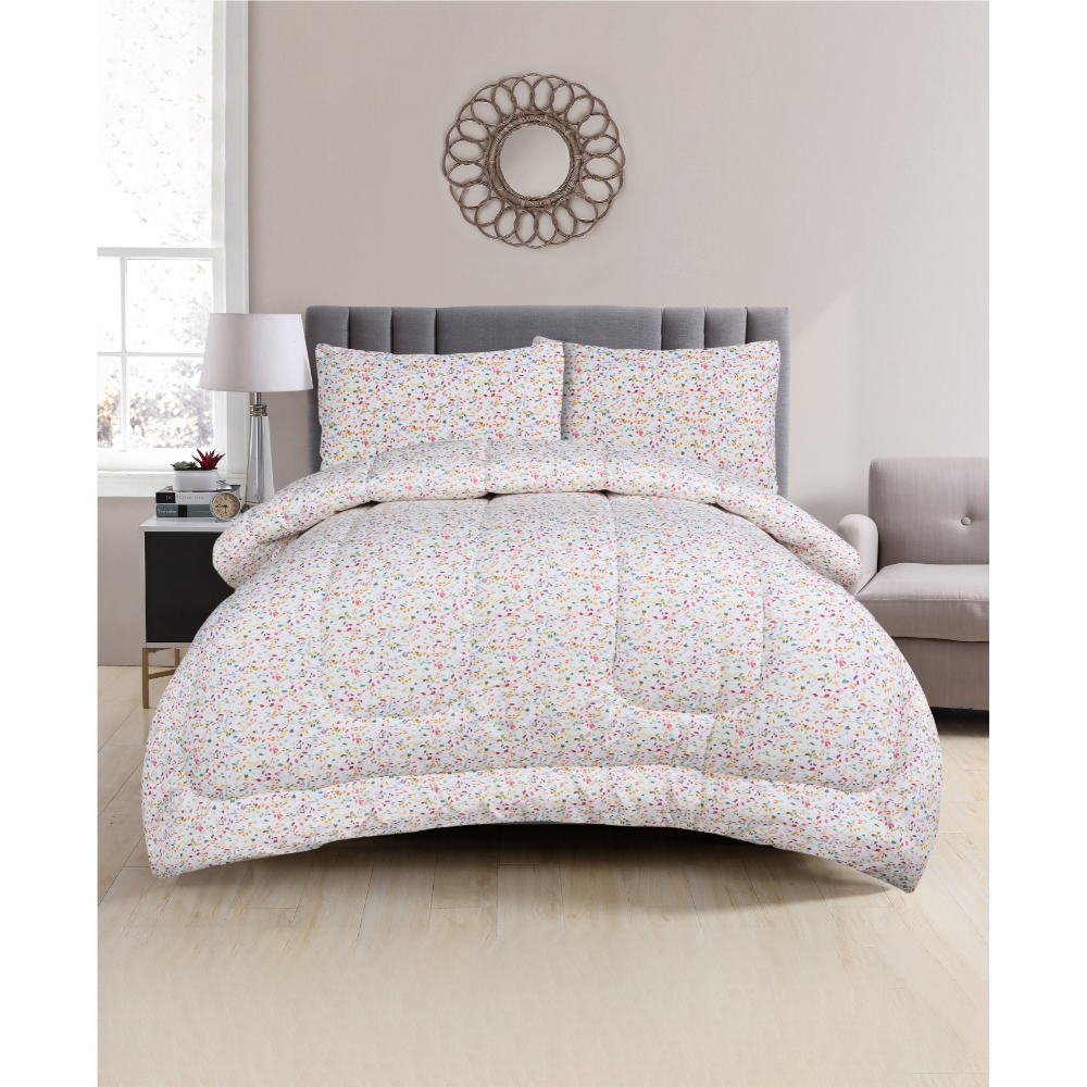 Confetti Cloud Double Comforter Set w/ Fitted Sheet & 4 Pillow Covers - White (6 Piece Set)